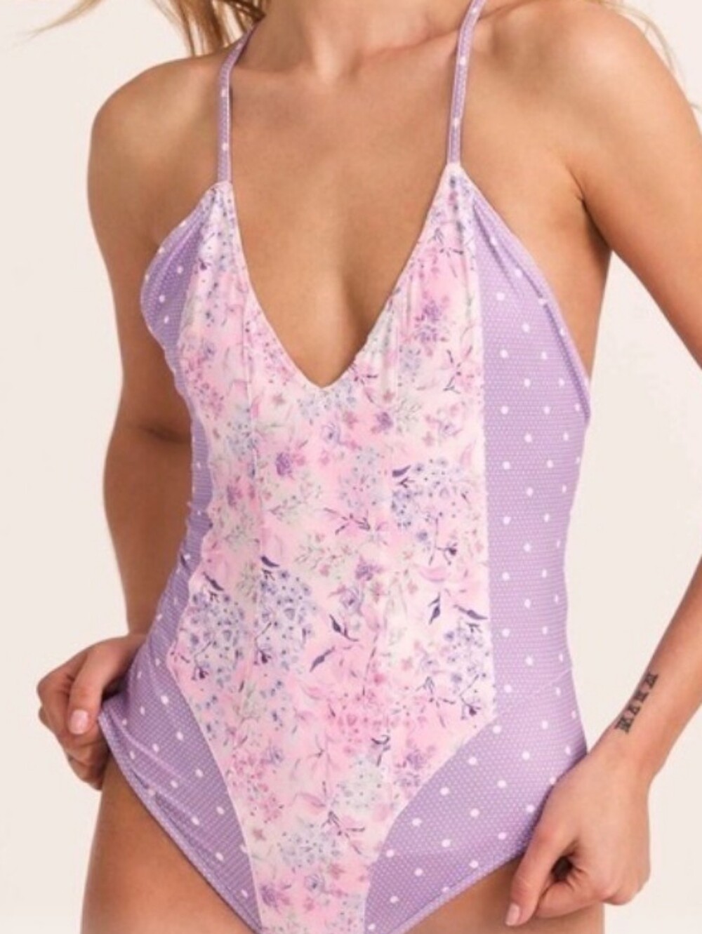 🌙NWT LoveShackFancy Lavender Floral & Polka Dot One-Piece Swimsuit